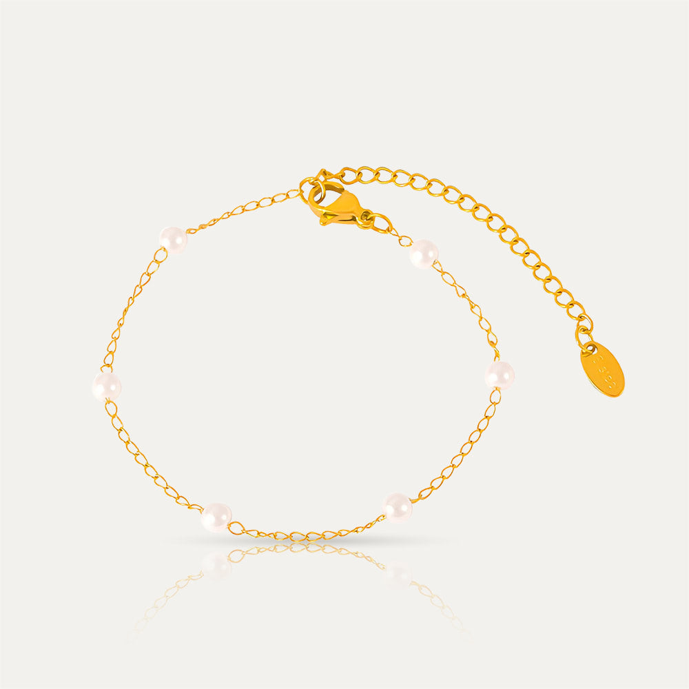 gold chain bracelet with pearls accents