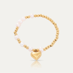 AURA - 18k Gold-Plated Spheres & Pearls Bracelet with Heart Charm | Elegant & Hypoallergenic Jewelry - Enkanta