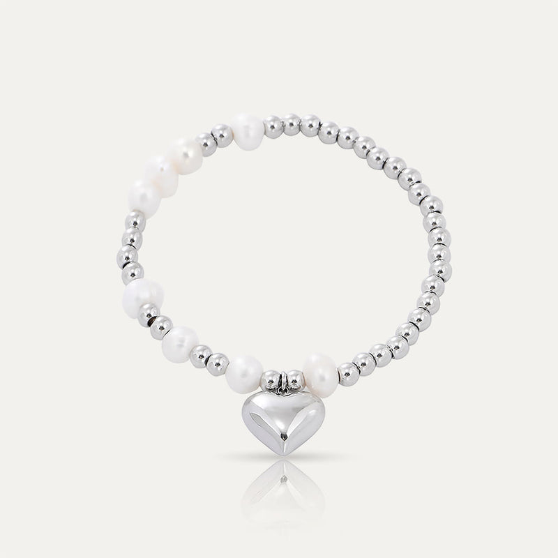 AURA - 18k Gold-Plated Spheres & Pearls Bracelet with Heart Charm | Elegant & Hypoallergenic Jewelry - Enkanta