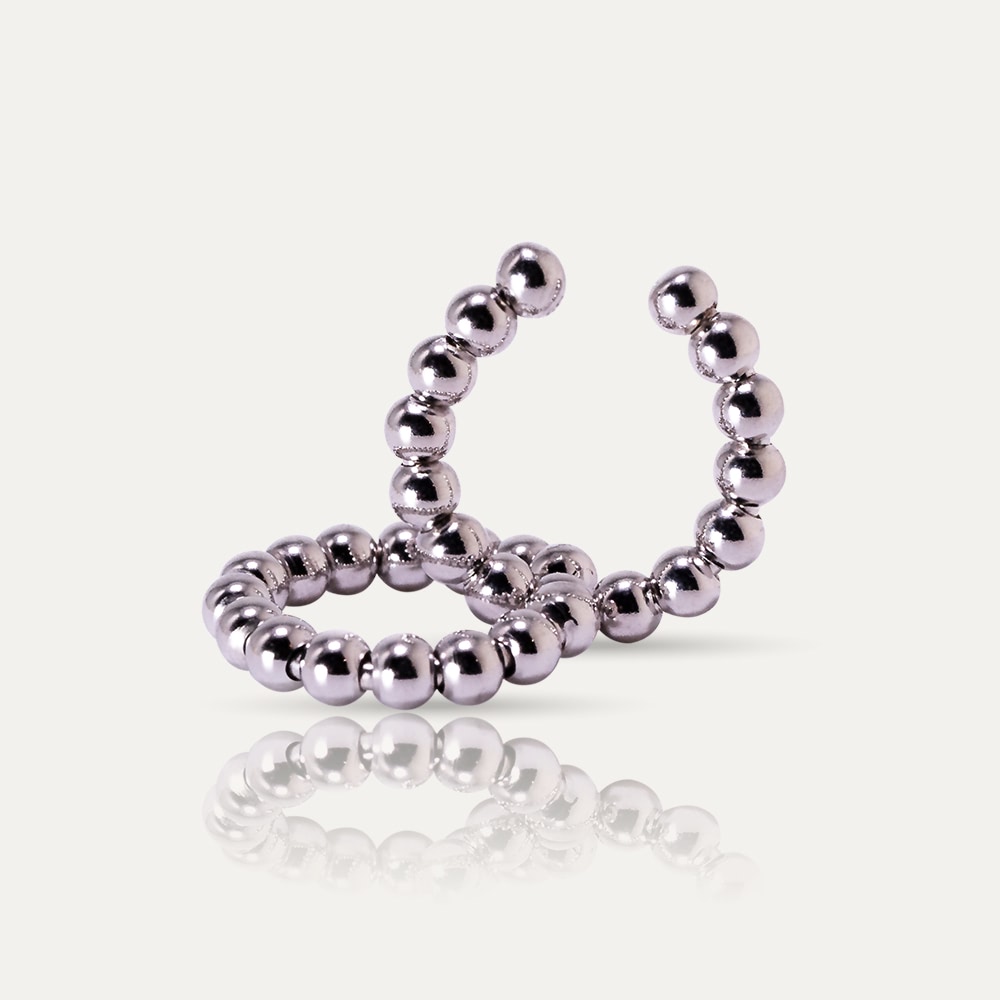 adjustable silver ear cuffs with spheres design