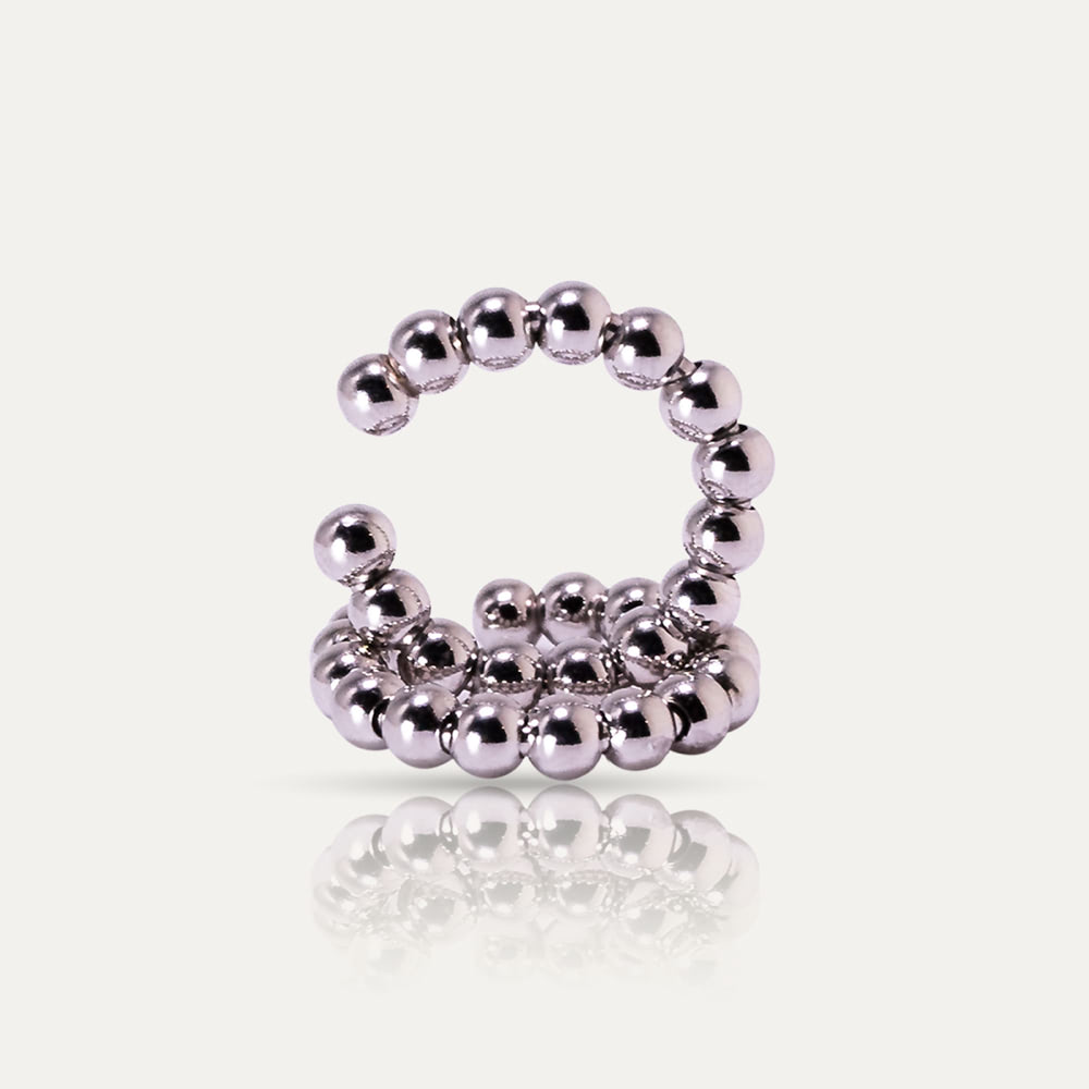 adjustable silver ear cuffs with spheres design