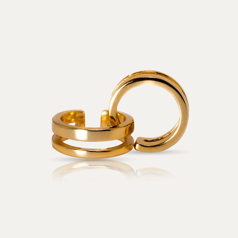 KATE - 18k Gold-Plated Double-Line Ear Cuffs | Adjustable 925 Sterling Silver, No Piercing Needed - Enkanta