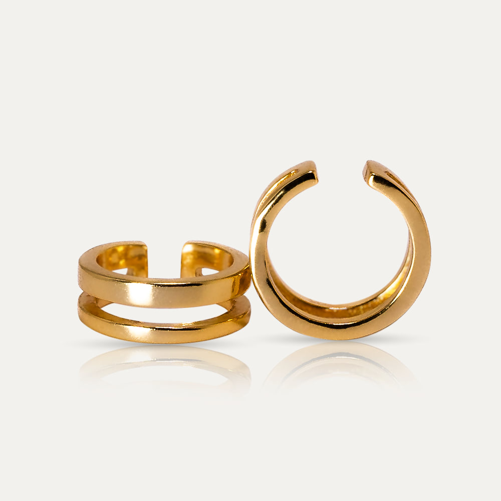 KATE - 18k Gold-Plated Double-Line Ear Cuffs | Adjustable 925 Sterling Silver, No Piercing Needed - Enkanta
