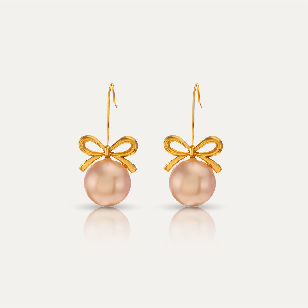ELLIE- 18k Gold-Plated Bow & Pearl Earrings | Elegant & Feminine Hypoallergenic Jewelry - Enkanta