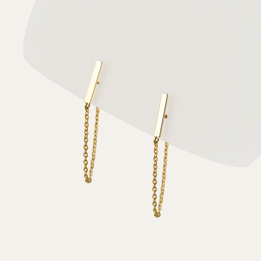 gold chain and bar earrings