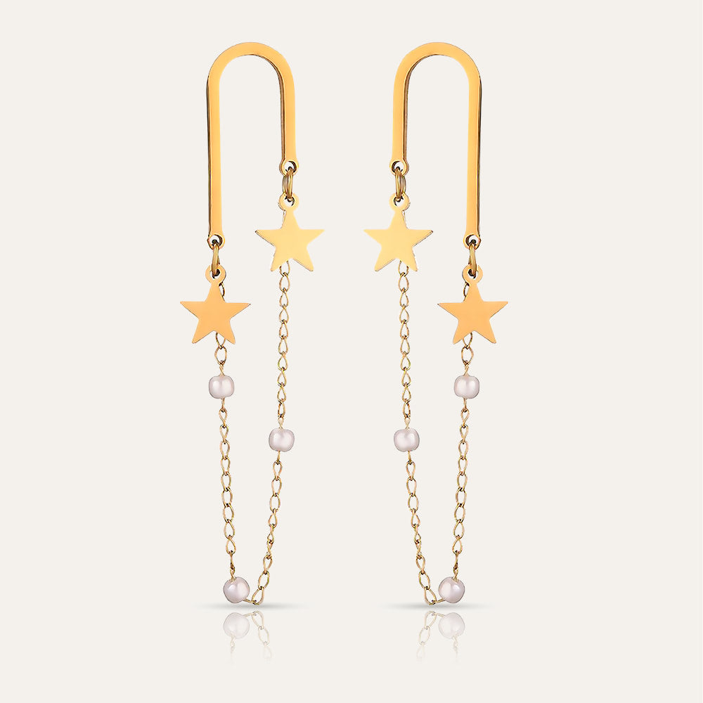 MILKY WAY - 18k Gold-Plated Star & Pearl Dangle Earrings | Constellation-Inspired Joyful Jewelry - Enkanta