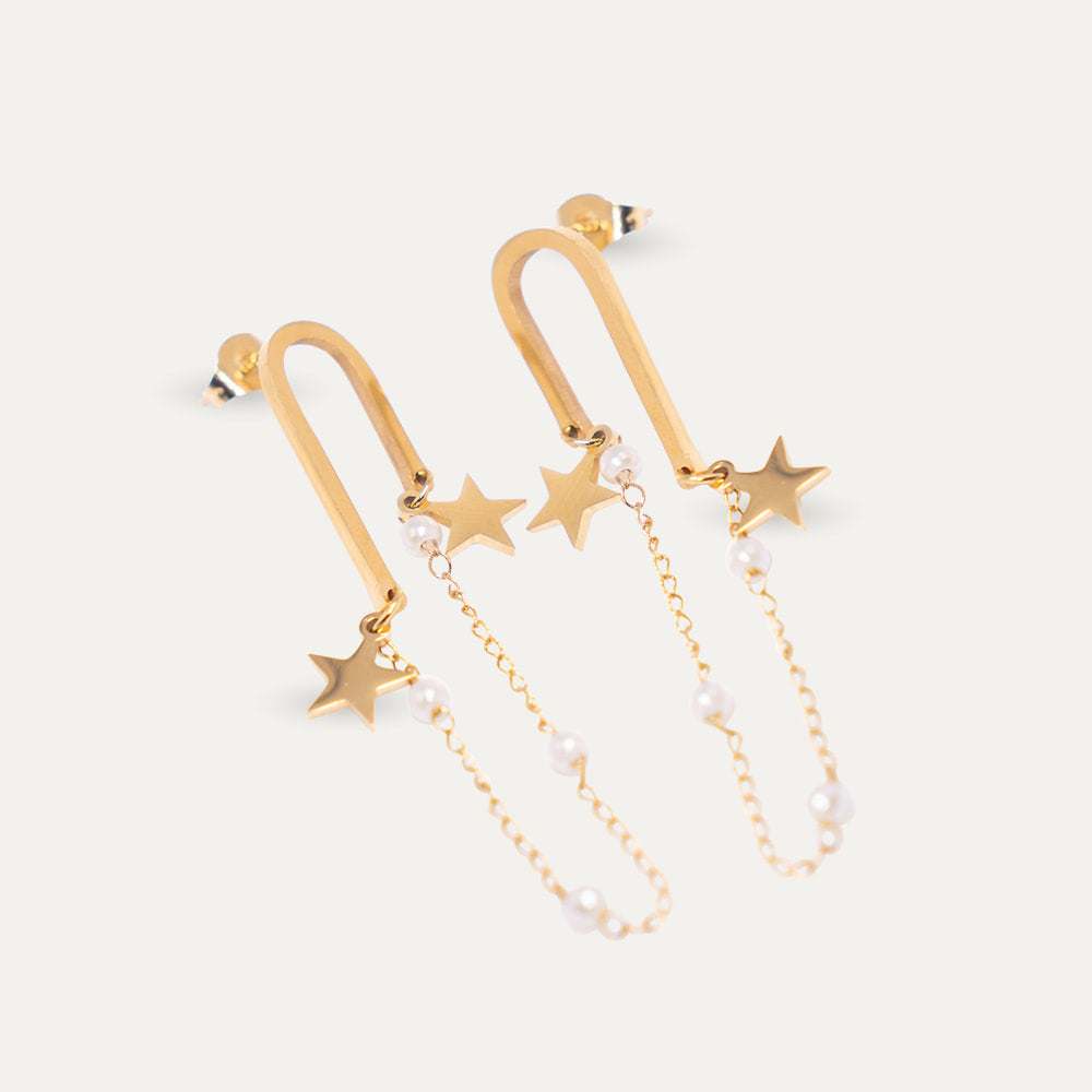 MILKY WAY - 18k Gold-Plated Star & Pearl Dangle Earrings | Constellation-Inspired Joyful Jewelry - Enkanta