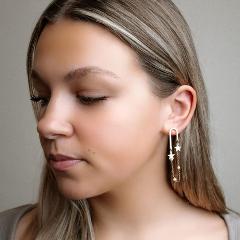 MILKY WAY - 18k Gold-Plated Star & Pearl Dangle Earrings | Constellation-Inspired Joyful Jewelry - Enkanta