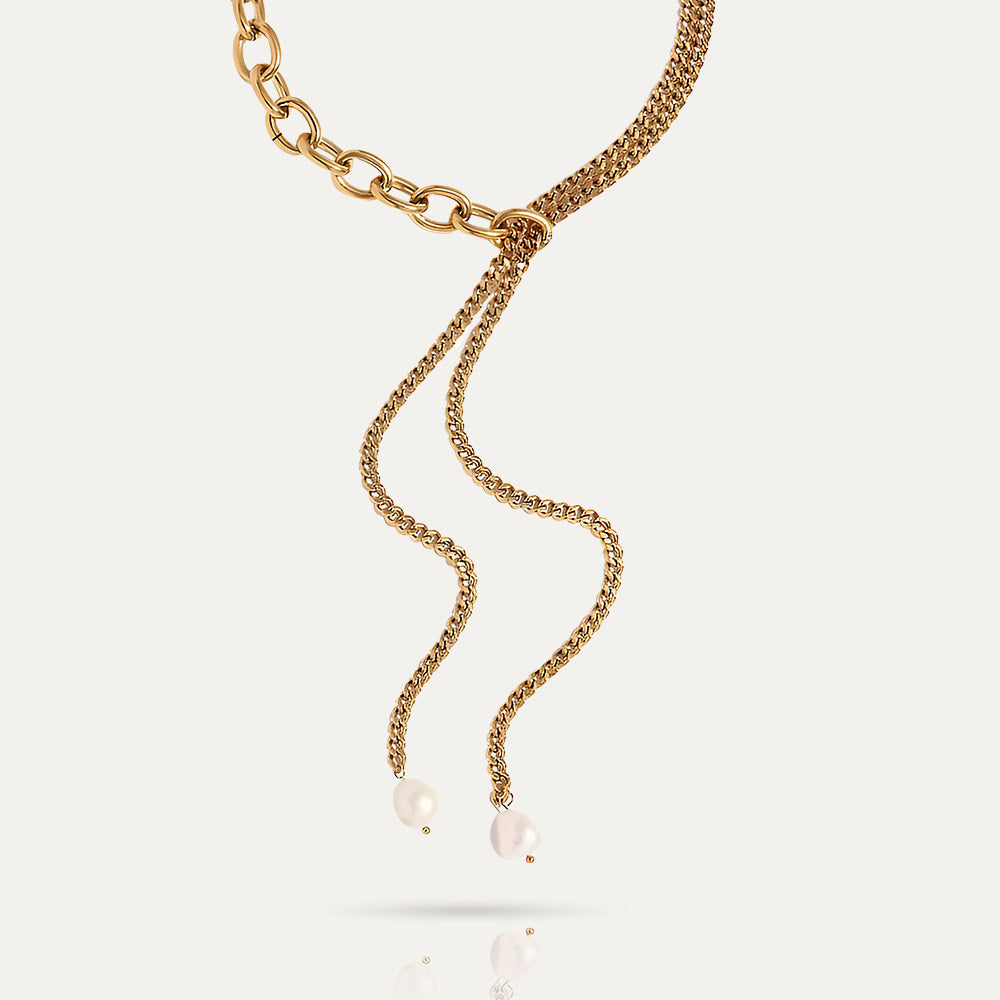 JACKIE - 18k Gold-Plated Chunky Chain & Pearl Necklace | Bold & Feminine Statement Jewelry - Enkanta