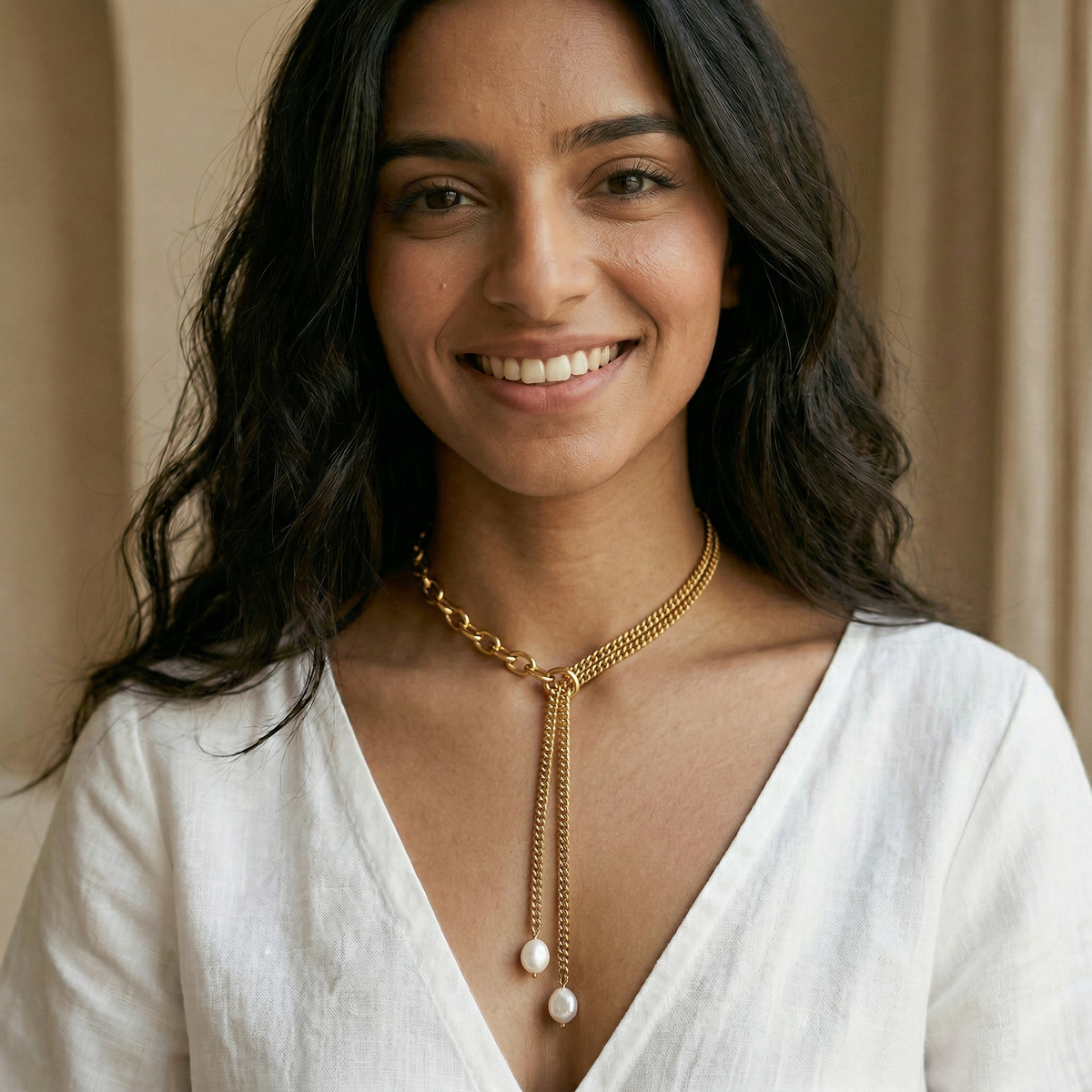 JACKIE - Collar de perlas y cadena gruesa bañada en oro de 18 k | Joyas llamativas, atrevidas y femeninas