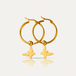 BUTTERFLY - 18k Gold-Plated Butterfly Charm Hoop Earrings | Hypoallergenic & Trendy Jewelry - Enkanta