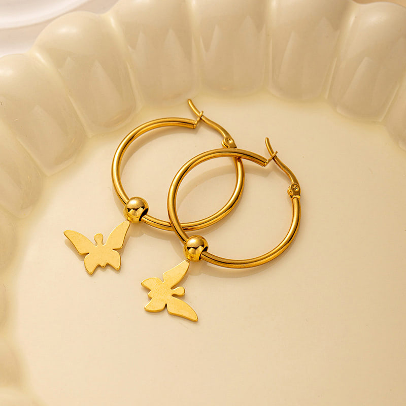 BUTTERFLY - 18k Gold-Plated Butterfly Charm Hoop Earrings | Hypoallergenic & Trendy Jewelry - Enkanta