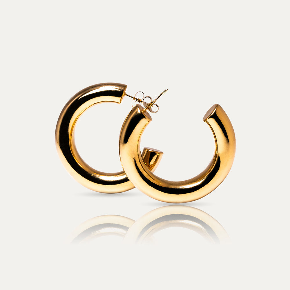 OLIVIA - 18k Gold-Plated Large Tubular Hoop Earrings | Lightweight Modern Design with High-Polish Finish - Enkanta