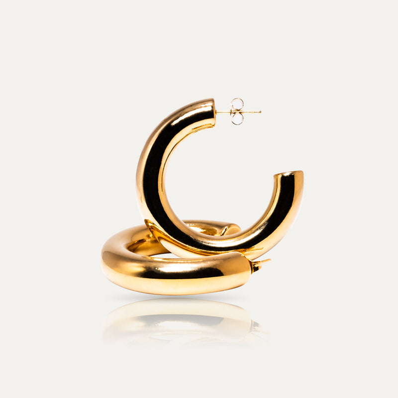 OLIVIA - 18k Gold-Plated Large Tubular Hoop Earrings | Lightweight Modern Design with High-Polish Finish - Enkanta