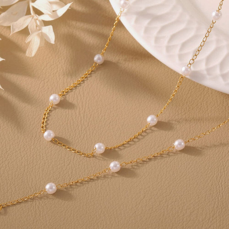 KAY - 18k Gold-Plated Delicate Pearl Chain Necklace | Hypoallergenic & Trendy Minimalist Jewelry. - Enkanta
