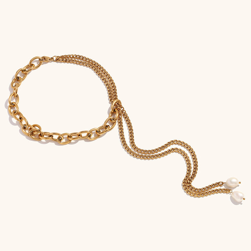 JACKIE - 18k Gold-Plated Chunky Chain & Pearl Necklace | Bold & Feminine Statement Jewelry - Enkanta