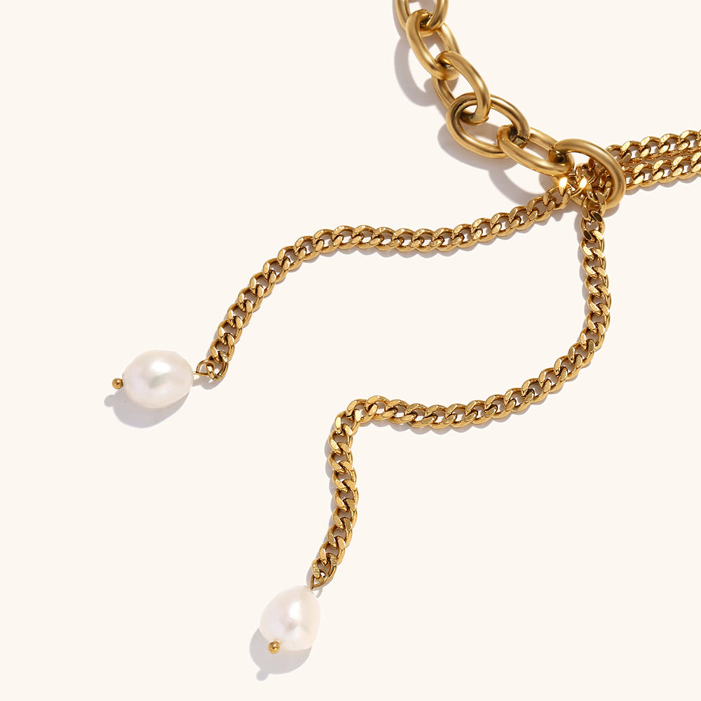 JACKIE - 18k Gold-Plated Chunky Chain & Pearl Necklace | Bold & Feminine Statement Jewelry - Enkanta