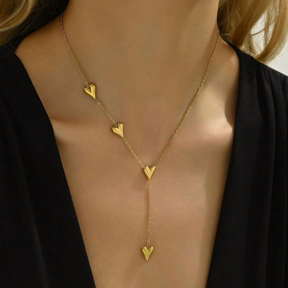 LOVE - 18k Gold-Plated Dainty Hearts Necklace | Romantic & Hypoallergenic Jewelry - Enkanta