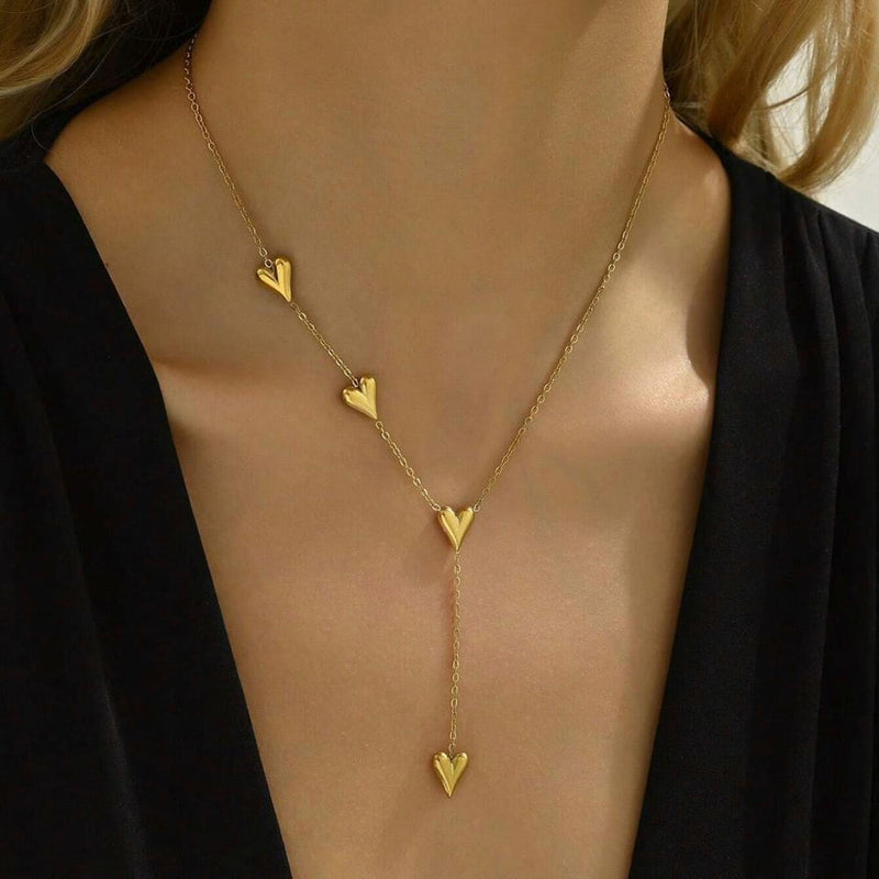 LOVE - 18k Gold-Plated Dainty Hearts Necklace | Romantic & Hypoallergenic Jewelry - Enkanta