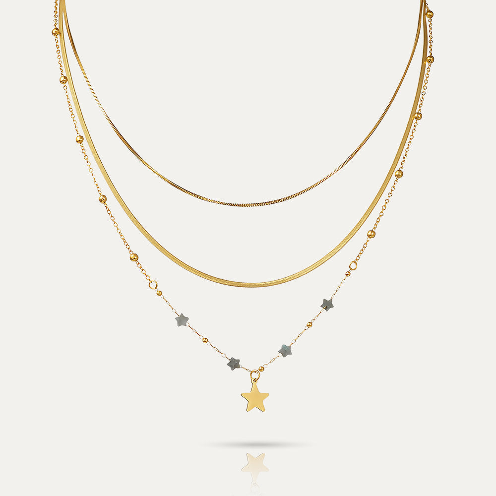 ORION - 18k Gold-Plated Orion Layered Necklace |Two Snake Chains and One Sphere & Star Design chain with Pendant, Hypoallergenic - Enkanta