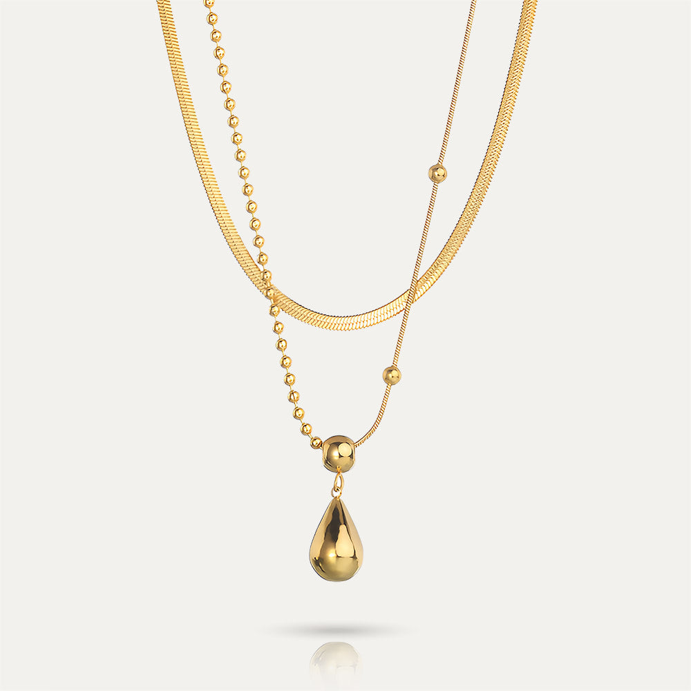 MARY - 18k Gold-Plated Layered Necklace with Drop Pendant | Elegant, Trendy & Hypoallergenic Jewelry - Enkanta