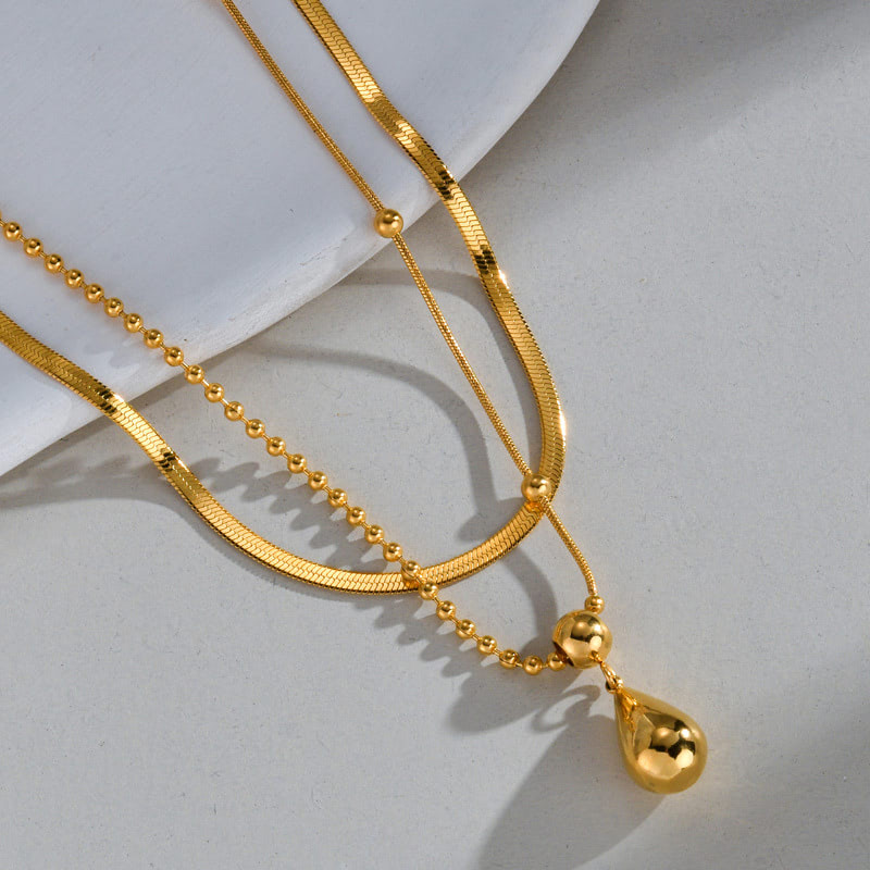 MARY - 18k Gold-Plated Layered Necklace with Drop Pendant | Elegant, Trendy & Hypoallergenic Jewelry - Enkanta