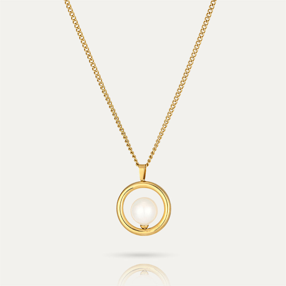 MOON - 18k Gold-Plated Pearl Circle Pendant Necklace | Minimalist & Elegant Hypoallergenic Jewelry - Enkanta