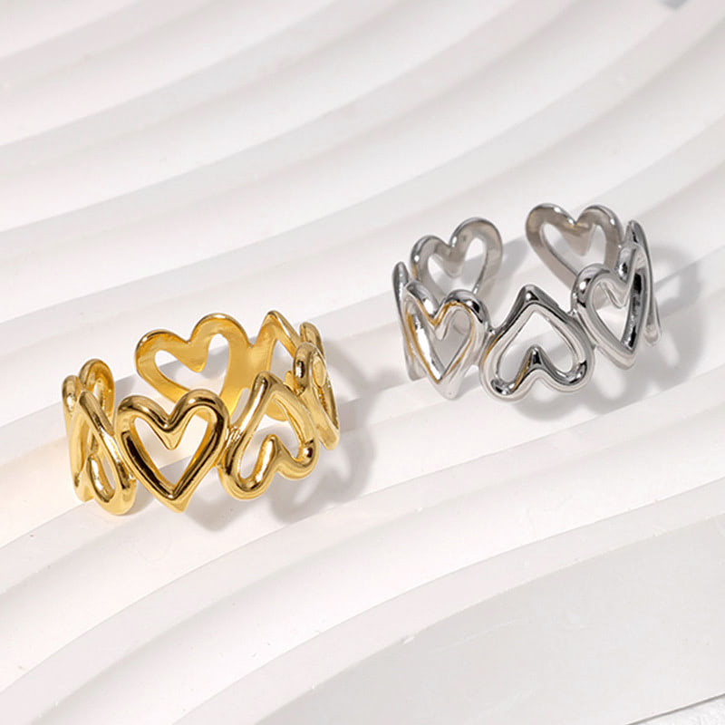LOVE - 18k Gold-Plated Adjustable Hearts Band Ring | Romantic & Hypoallergenic Jewelry - Enkanta