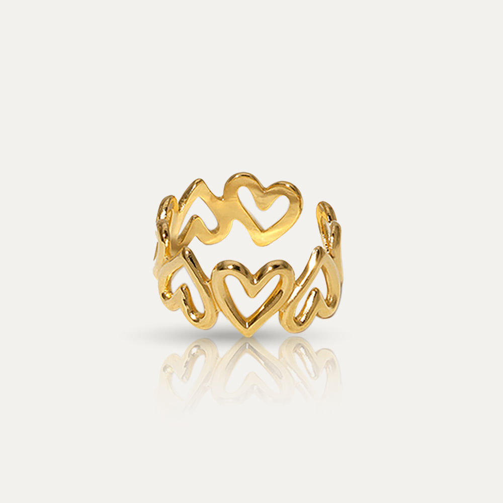 LOVE - 18k Gold-Plated Adjustable Hearts Band Ring | Romantic & Hypoallergenic Jewelry - Enkanta