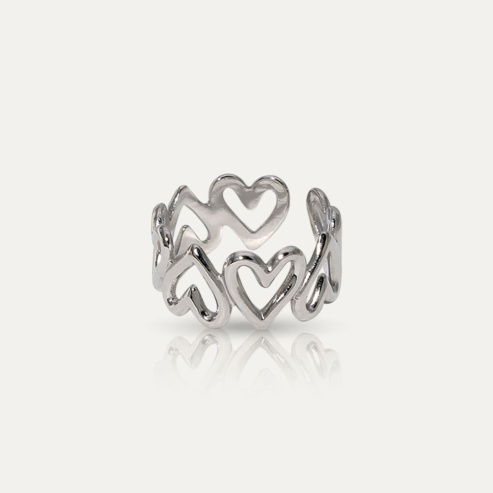 LOVE - 18k Gold-Plated Adjustable Hearts Band Ring | Romantic & Hypoallergenic Jewelry - Enkanta