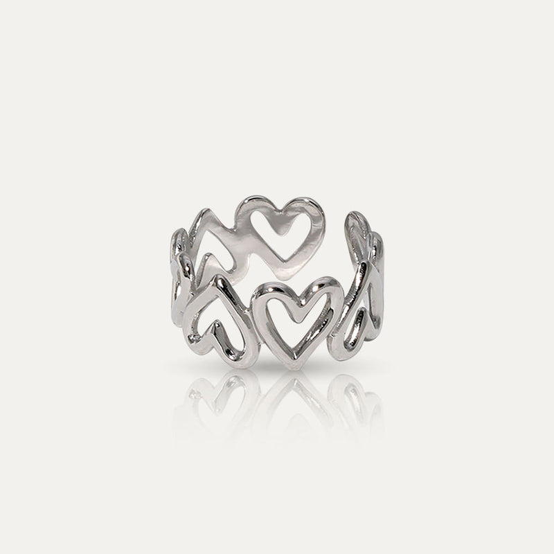 LOVE - 18k Gold-Plated Adjustable Hearts Band Ring | Romantic & Hypoallergenic Jewelry - Enkanta